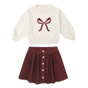 Button Front Skirt and Aspen Bow Sweater Set