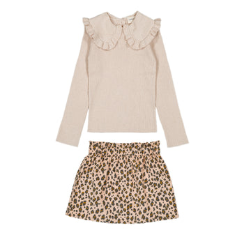 Knit Ribbed Sweater and Leopard Skirt Set