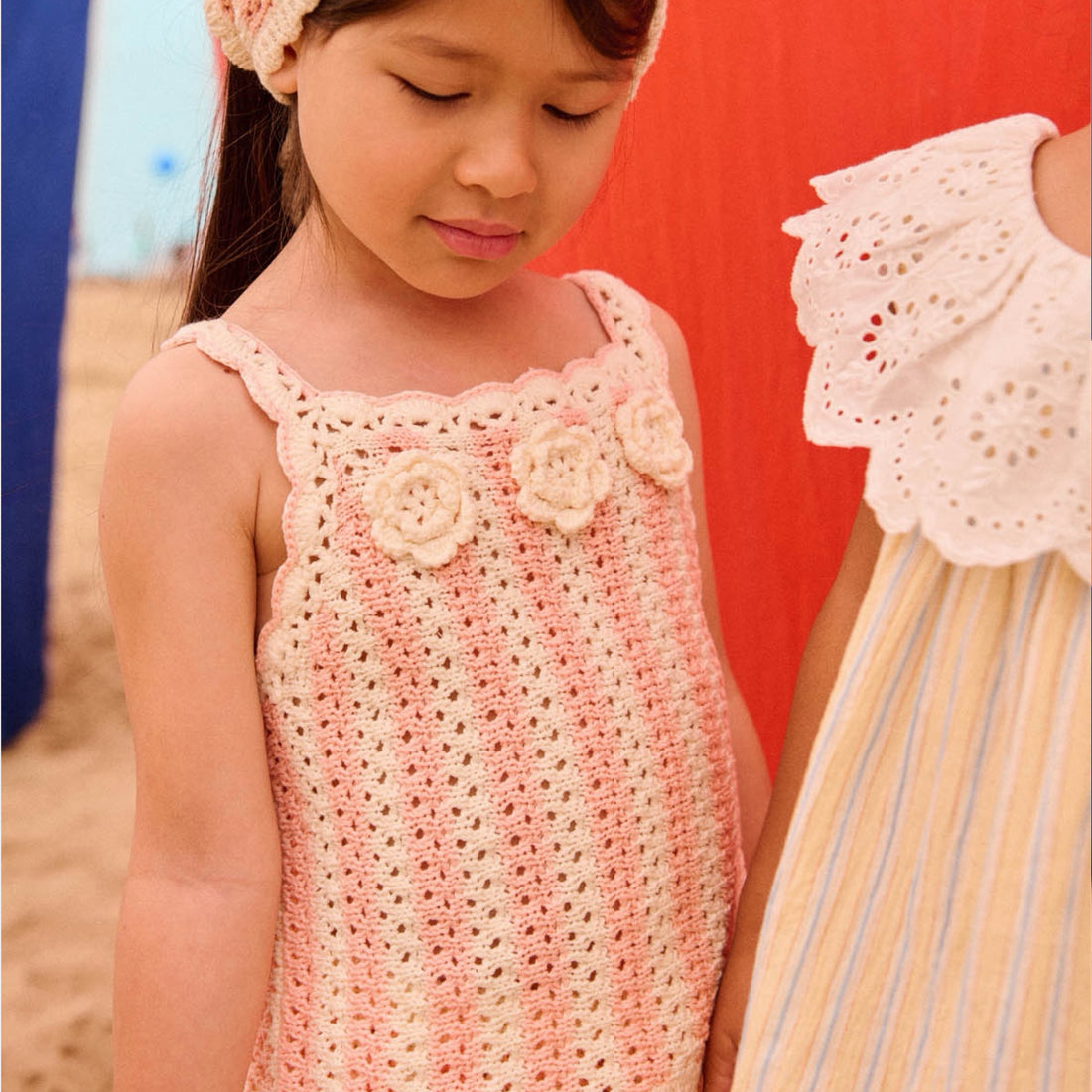 Larya Crochet Pink Stripes Shorts Set