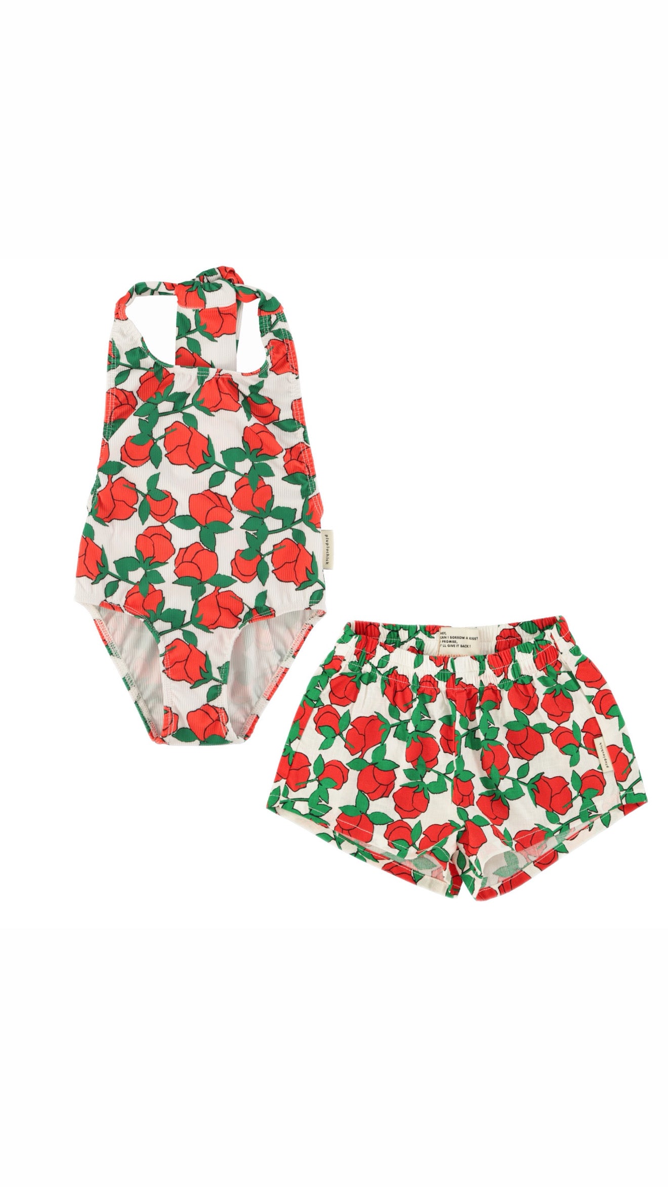 Children's swimsuit set with red rose pattern 