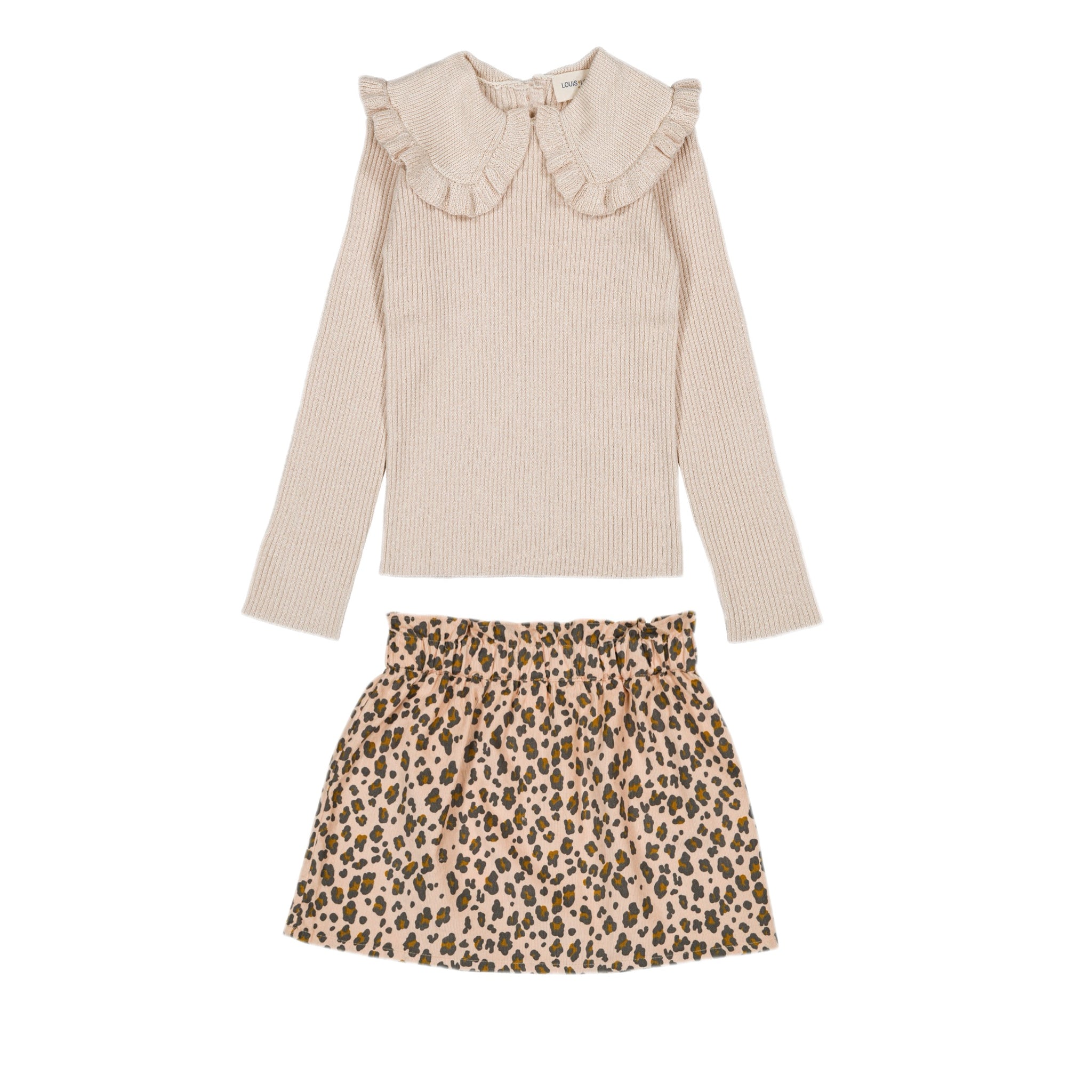 Knit Ribbed Sweater and Leopard Skirt Set