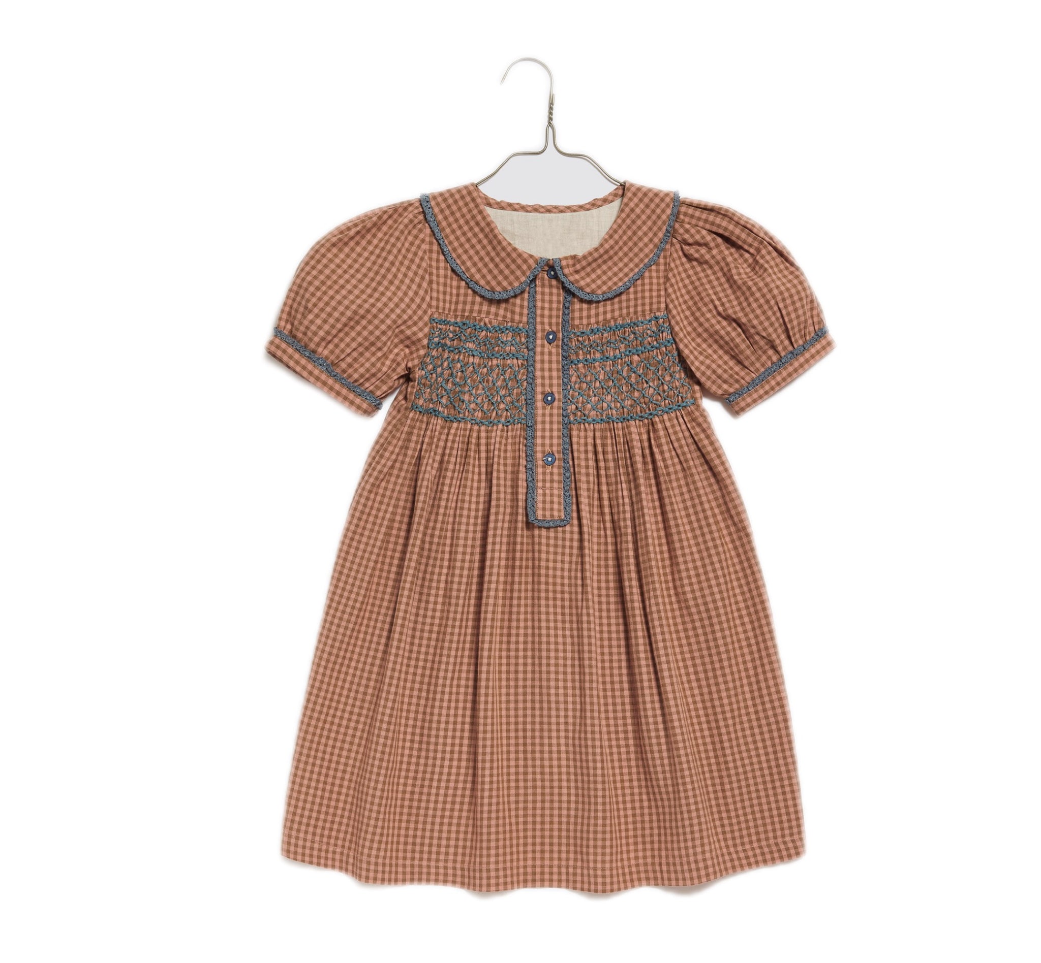 Elizabeth Dress Tiny Check in Tea Rose