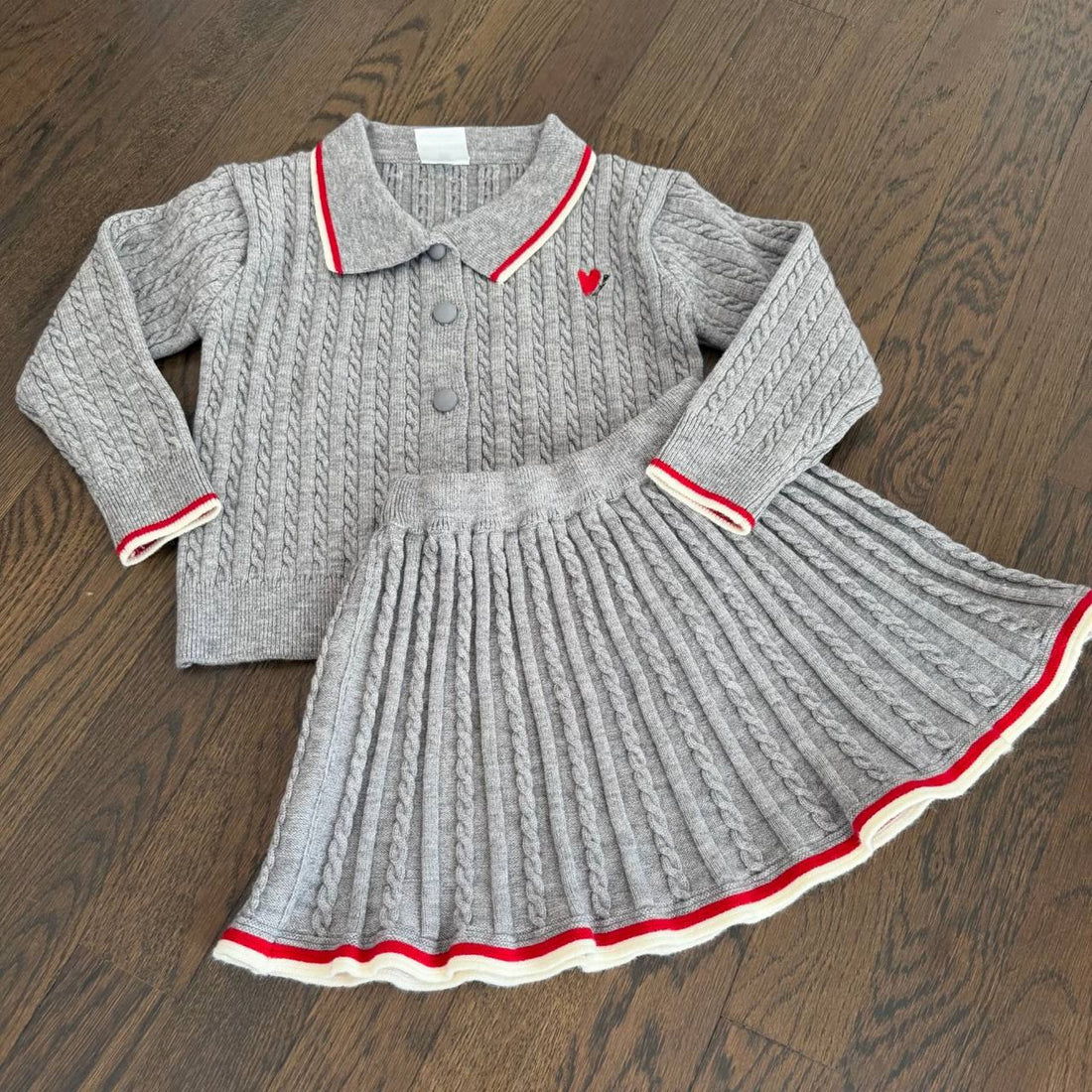 Heather Grey Cable Knit Skirt Set