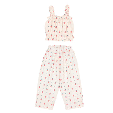 Strawberry Top and Pants Set in Cream Pink