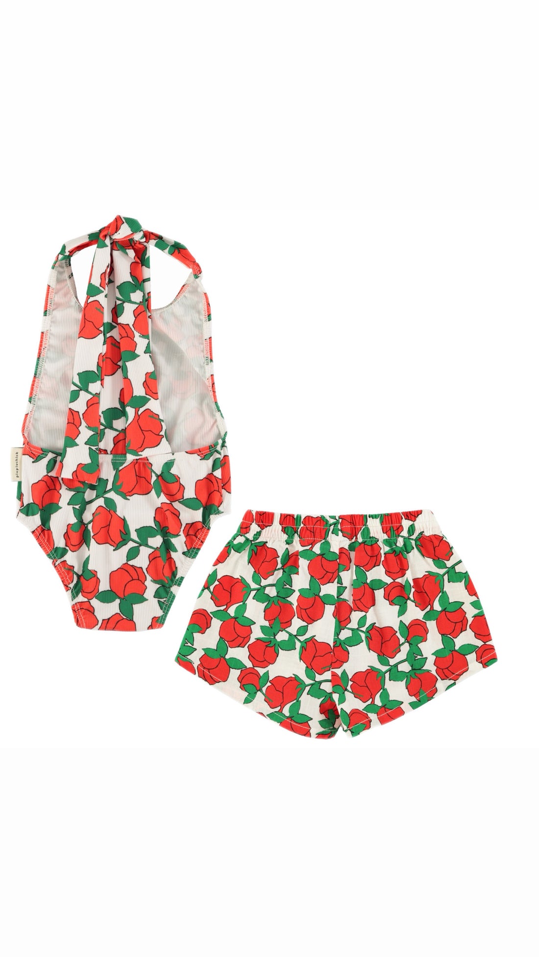 Children's swimsuit set with red rose pattern 