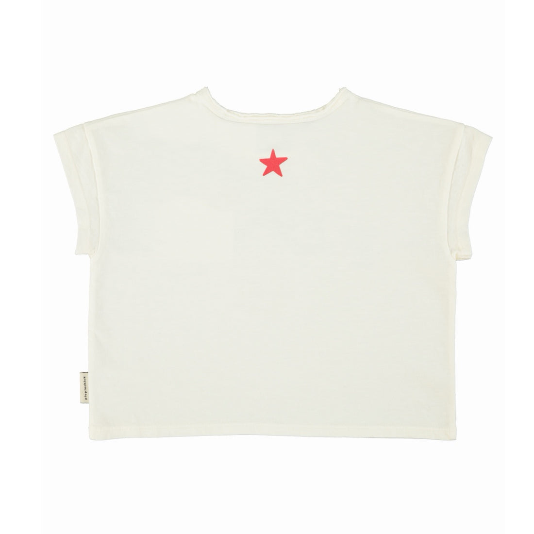 White sleeveless top with 'PEACE' and an apple graphic 