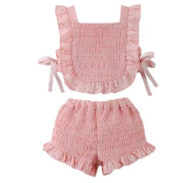 Alexa Textured Blouse and Shorts Set with Bows