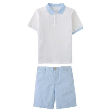 Cable Jersey Polo and Linen Shorts Set