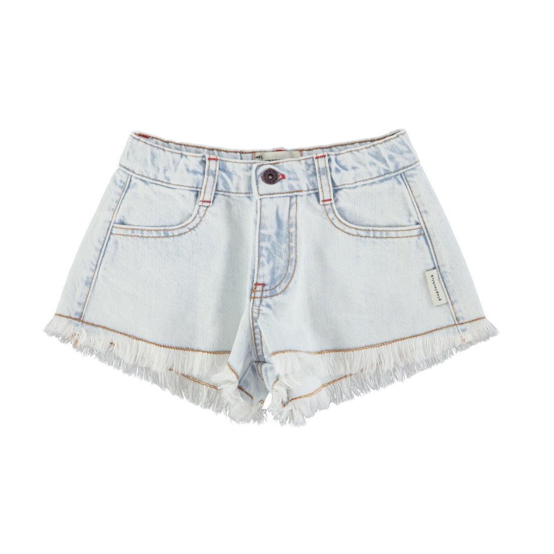 Light blue denim shorts with frayed edges 