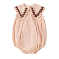 Baby pink romper with brown trim ruffled collar 