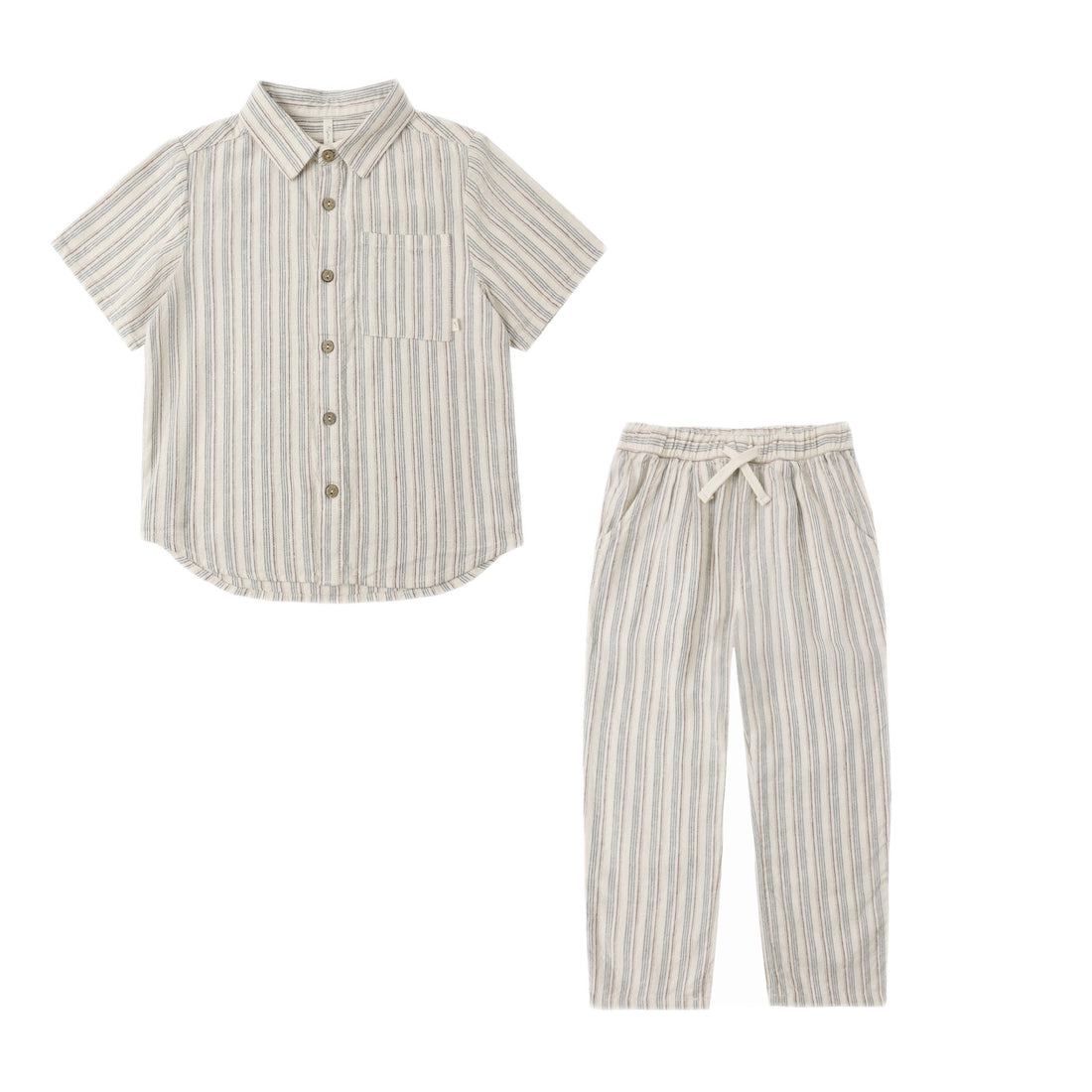 Gray and white striped shirt and pants set 