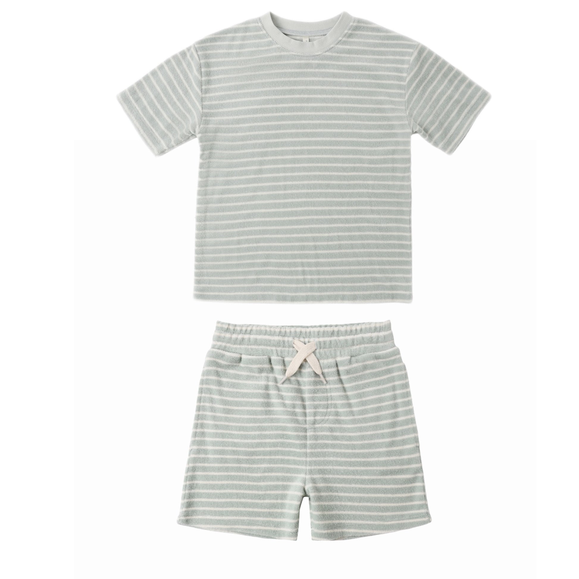 Terrycloth blue and white short sleeve t-shirt and shorts set