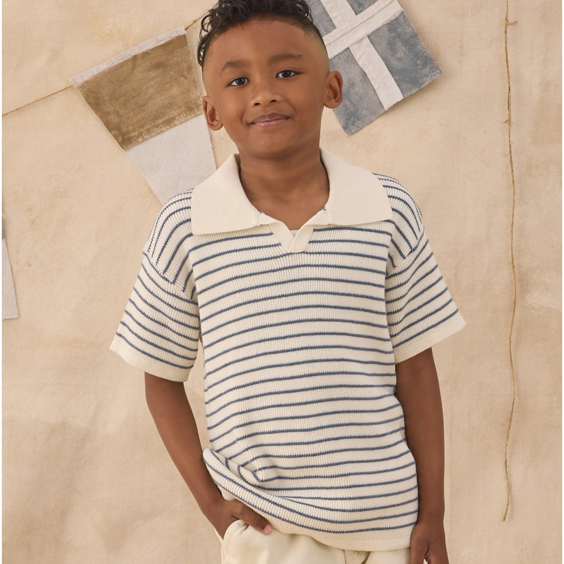 Blue and white striped shirt with a collar 