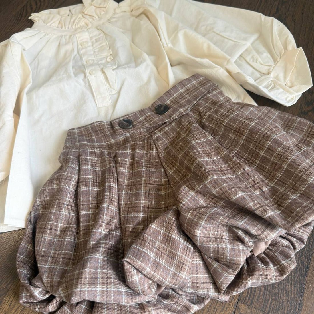 Plaid Bubble Skort and Blouse Set